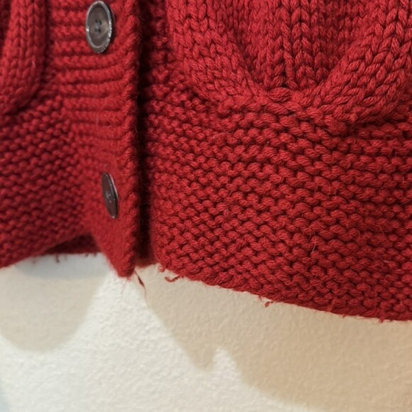 Eddie Bauer Wool Cable Knit Sweater Womens Medium Tall Button Front Red Cabin - Picture 6 of 12